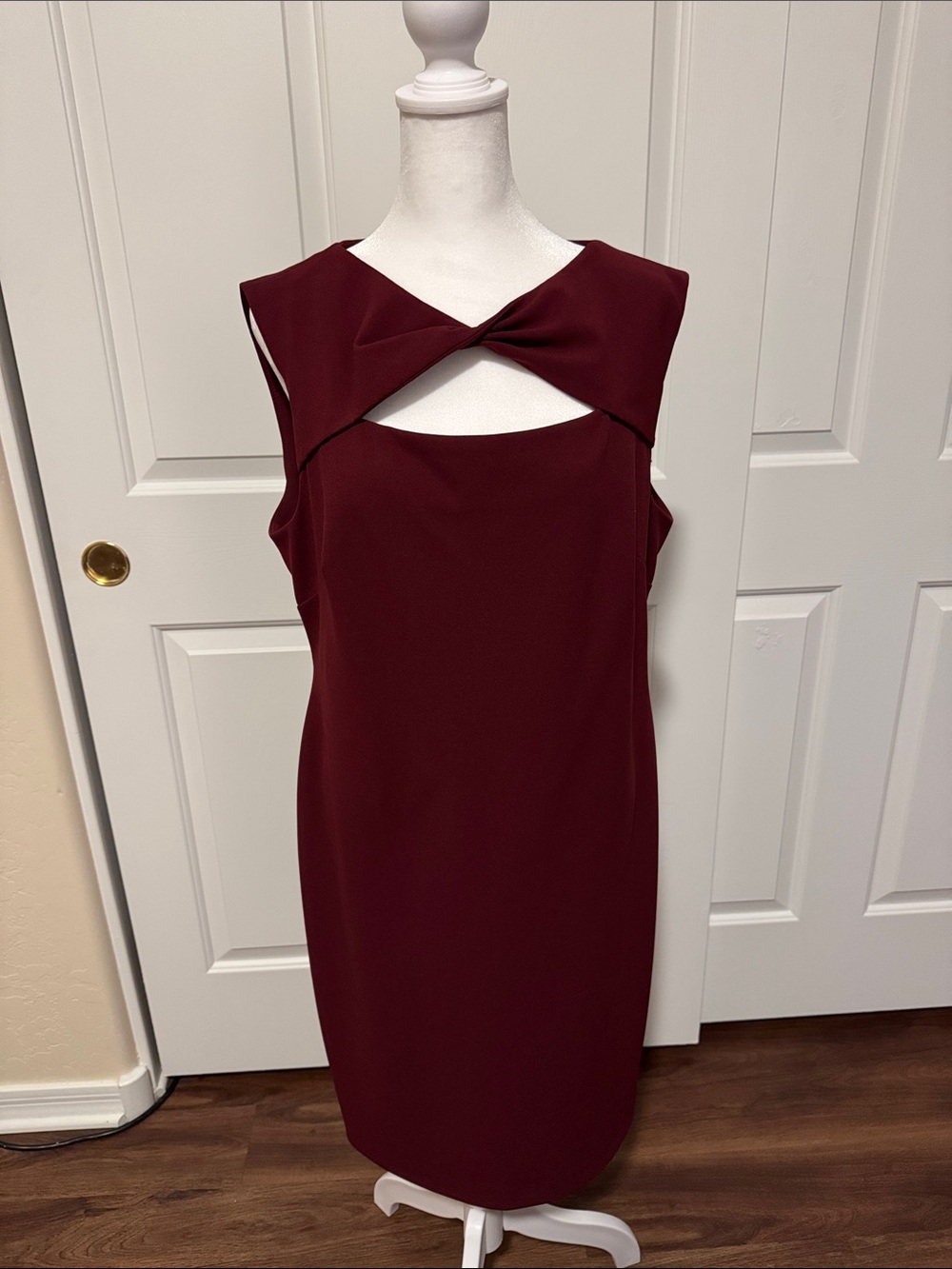 Calvin Klein Twist-Front Burgundy Midi Dress
